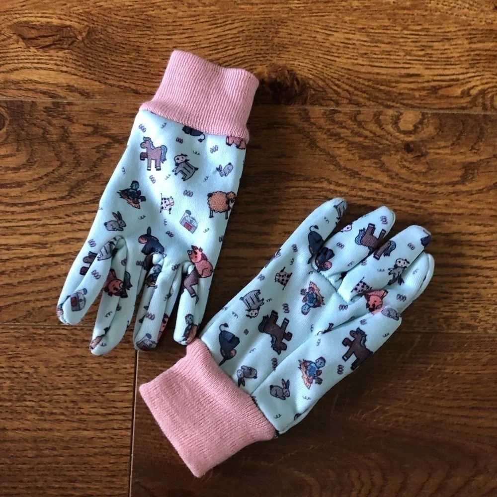 Pink & blue farm animal toddlers gardening gloves
